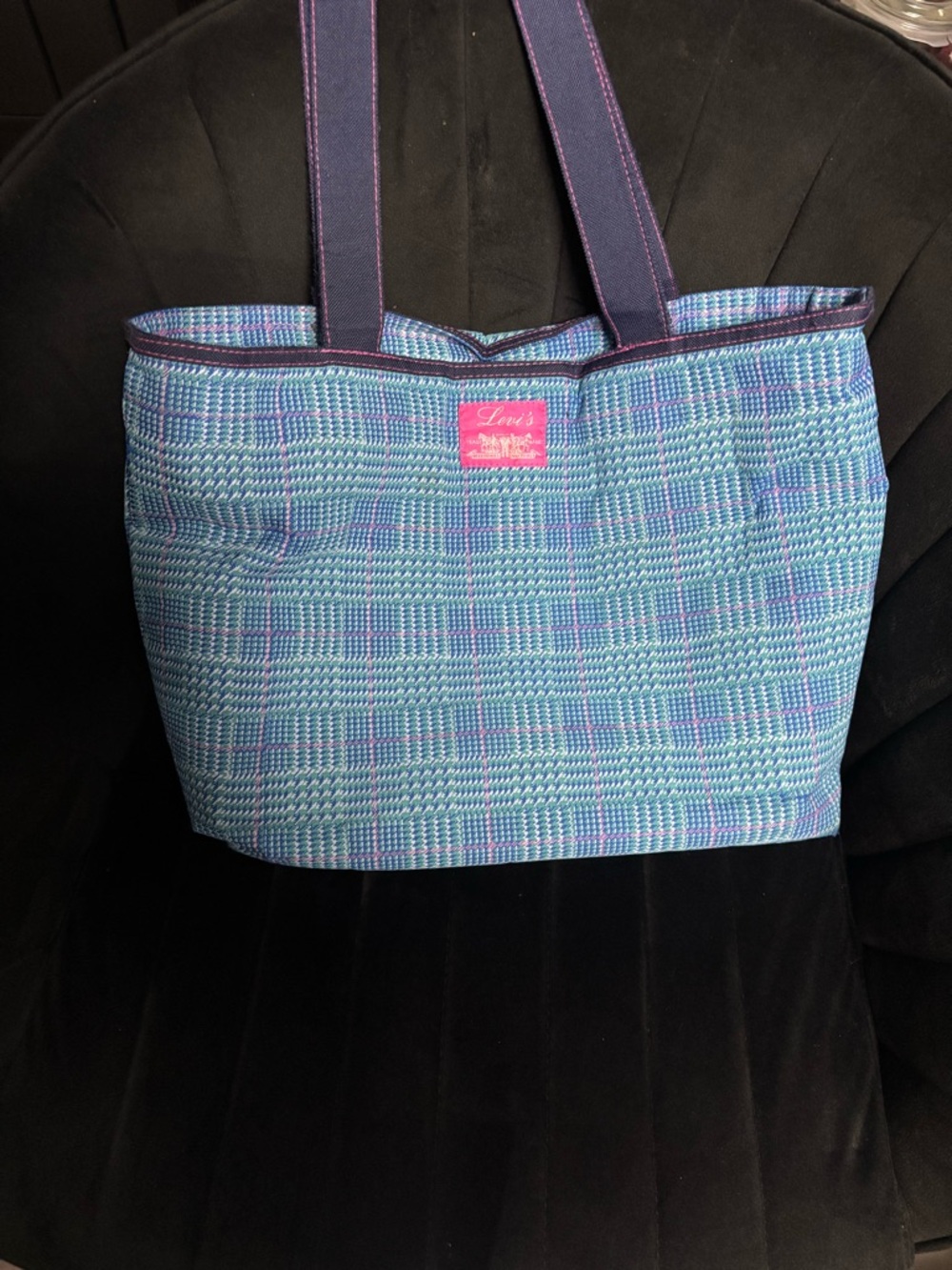 VTG RARE Blue Plaid Levi’s Y2K Women's Tote Bag